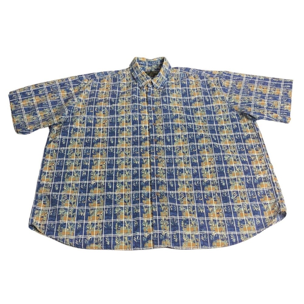 Vintage Cambridge Classics Hawaiian Shirt Mens‎ 2XL XXL Floral Windowpane Plaid